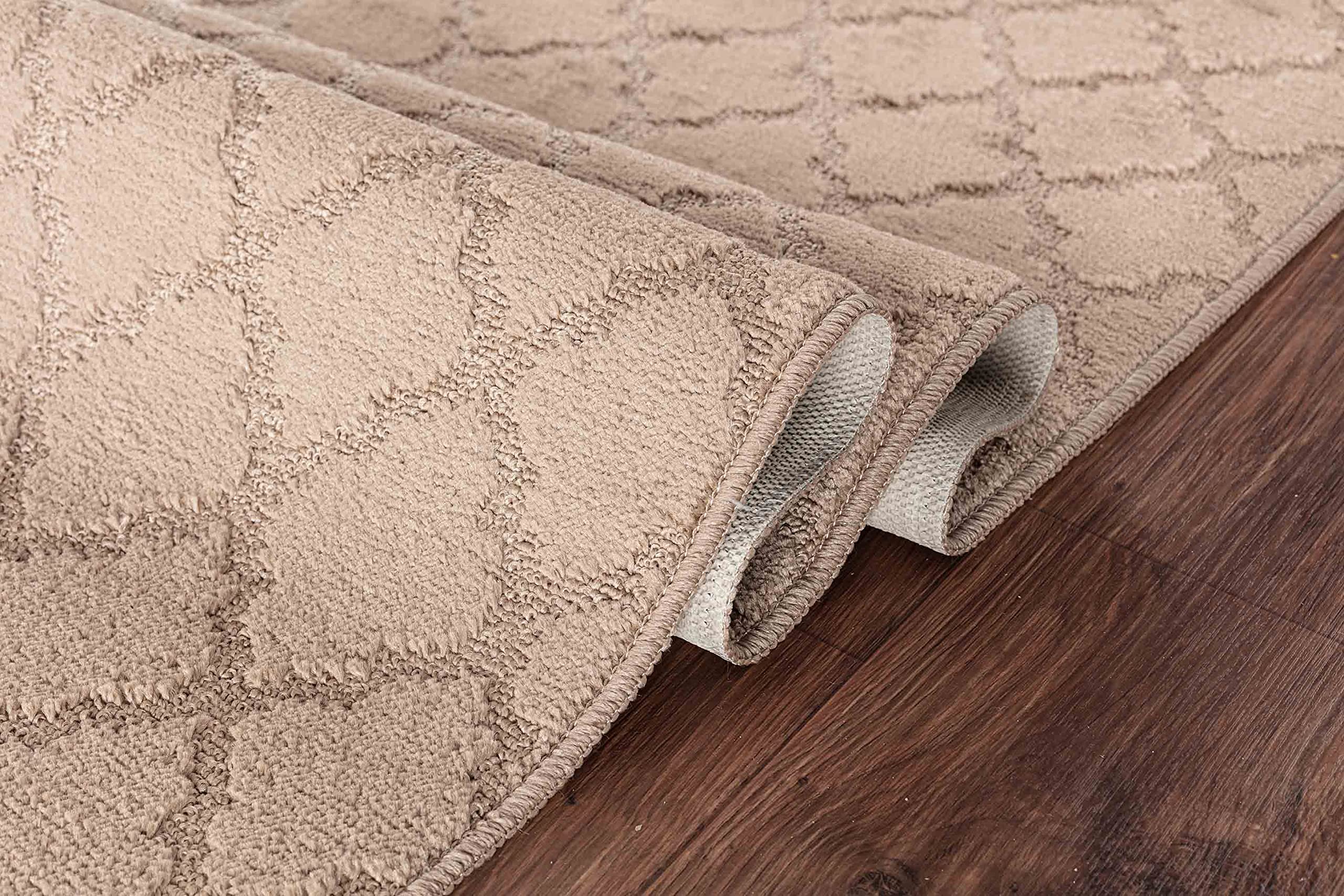 GULLAMBO Door Mat - Non Slip Door Mats Indoor Washable For Tiles Lino lamination Wood Flooring - Washable Front Door Mat Inside, Super Absorbent - Kitchen Door Mats Rugs (Beige Trellis, 80cm x 150cm)