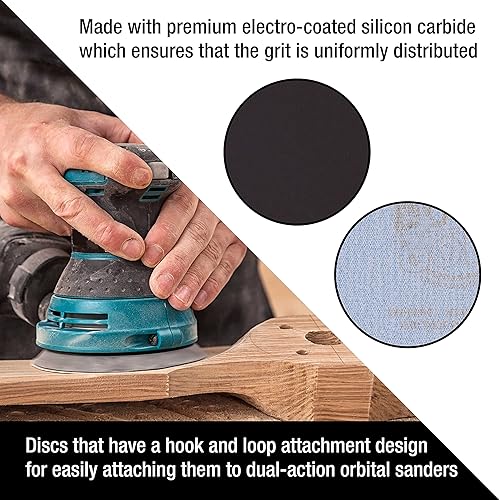 Miniatura 5 de Dura-Gold Discos de lijado en seco o húmedo de 5 pulgadas de 5 pulgadas, grano 600, caja de 50 unidades, discos de papel de lija de alto rendimiento