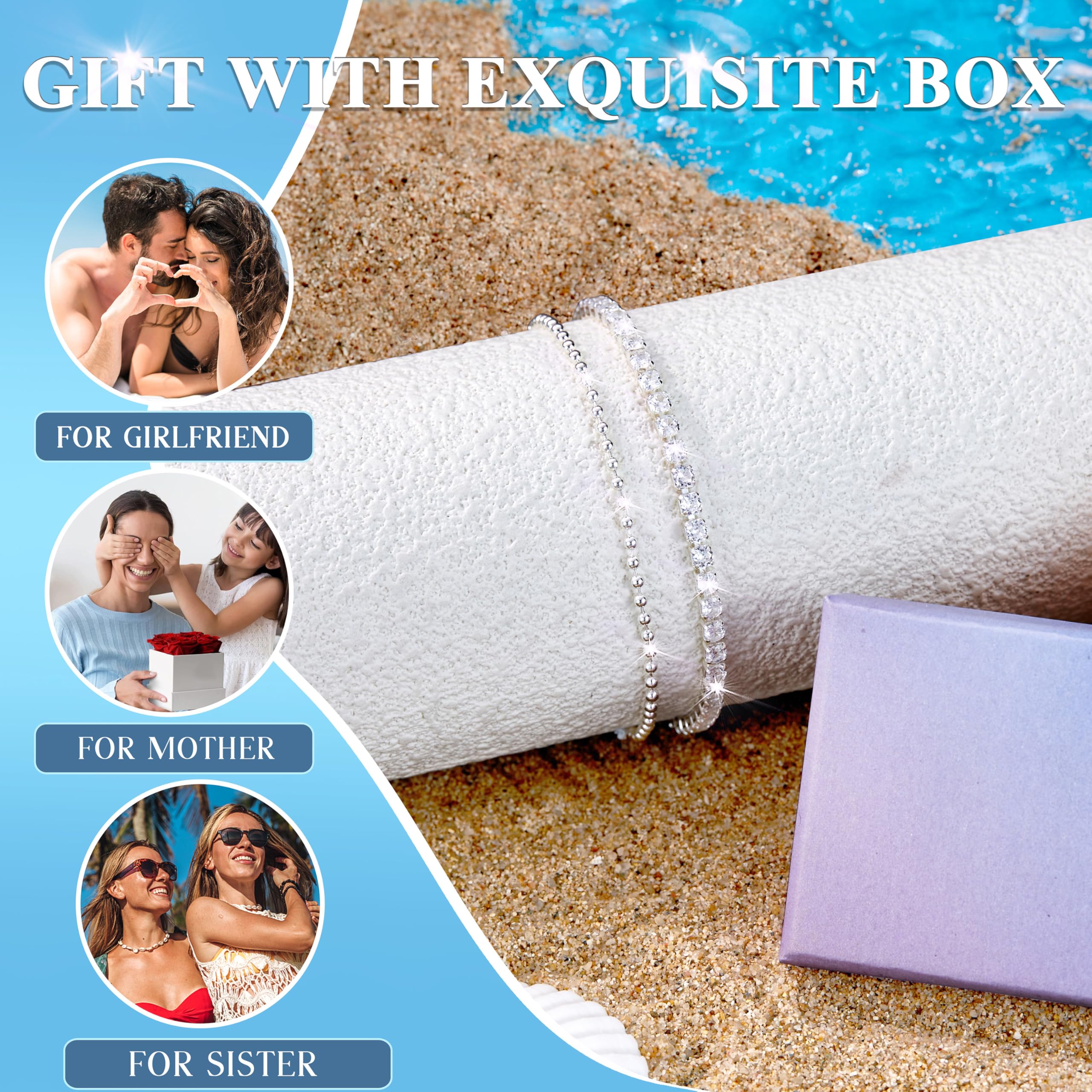 Diamday Cavigliera da Donna Argento 925 Bracciali Caviglia Argento Regolabile Delicato Cavigliere Impermeabile Cavigliera Gioielli CZ Cuore Perla Cavigliere a Strati per Donna