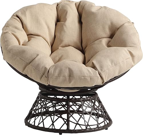 Miniatura 3 de OSP Home Furnishings  Silla Papasan de mimbre con giro de 360 grados, marco marrón con cojín crema
