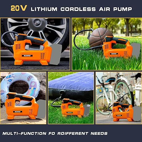 Miniatura 6 de IRONFIST Inflador de neumáticos para batería DEWALT, compresor de aire portátil para automóvil, bicicleta, bola, bomba de neumáticos automática de