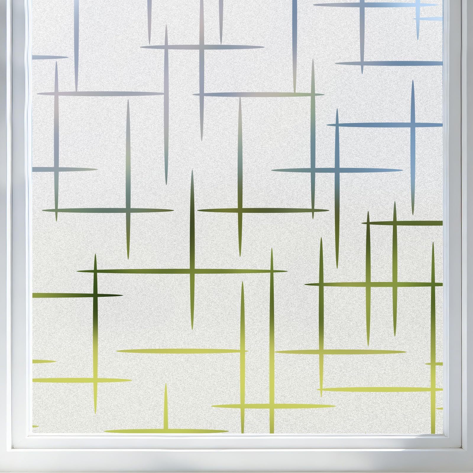 - Frosted Window Film Non-Adhesive, Frosting Privacy Film for Glass Windows, Self Static-Cling Decorative Window Cling for Home Office UV Protection Cross Pattern 17.5 x 78.7 inches