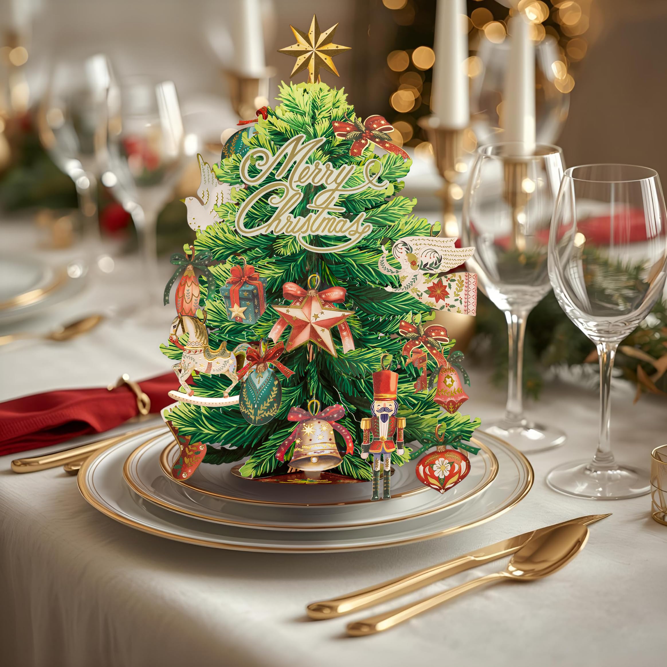 Weihnachtsbaum-Pop-Up-Karte, 3D-Grußkarte, Displaygröße 32,5 x 21,6 cm, für immer Baum, Weihnachtsdekoration, Papierblumenstrauß, Geschenk für die Weihnachtszeit, inklusive Umschlag und