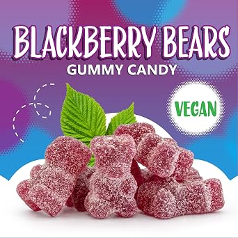 Sour Gummy Bears Candy, Dye Free Candy, Blackberry Gummies, 1 Lb Bag