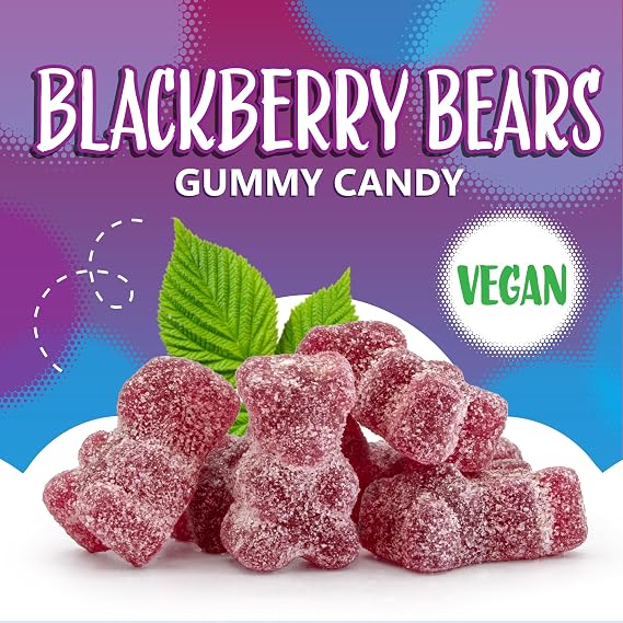 Sour Gummy Bears Candy, Dye Free Candy, Blackberry Gummies, 1 Lb Bag