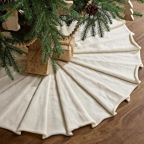 Miniatura 2 de Falda de árbol de Navidad de 36 pulgadas falda de árbol de lápiz para árbol de 6 pies, diseño plisado, falda de árbol pequeño blanco crema, faldas