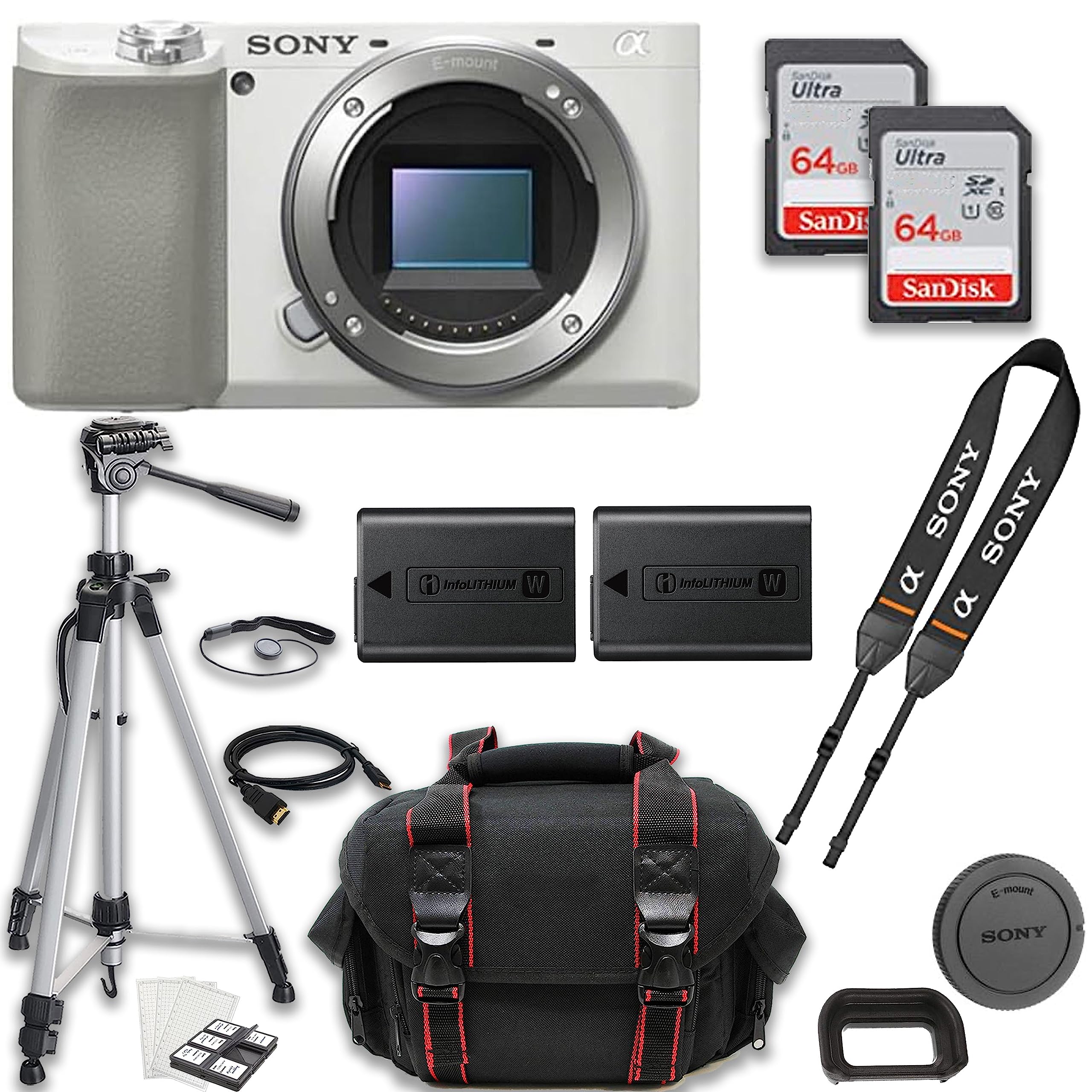 Sony a6100 Mirrorless Camera (White) + 2X 64GB Memory + Case + Tripod & More (20pc Bundle)