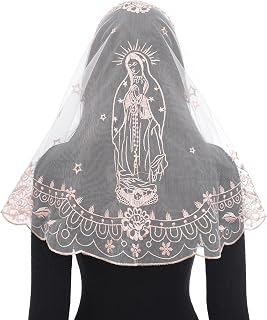 Veils for Women Church Catholic, D Shaped Our Lady of Guadalupe Lace Mantilla Chapel Veil Latin Mass Head Coverings