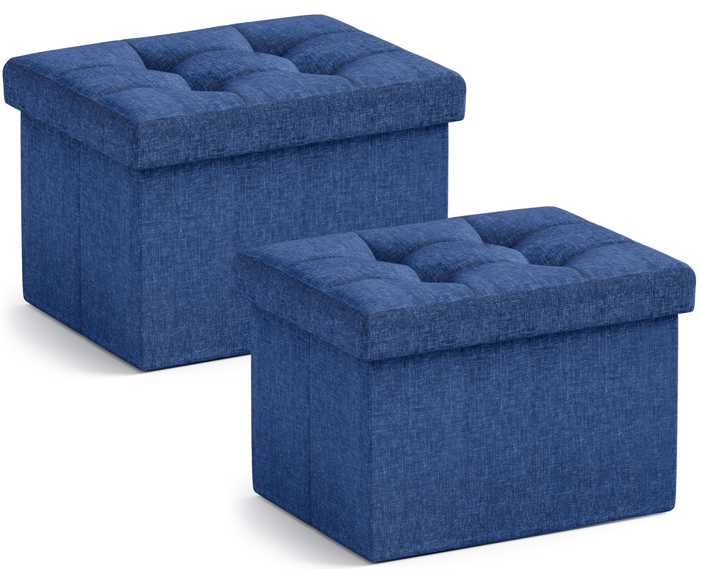Ornavo Home Small Storage Ottoman, Set of 2, Foldable Collapsible Rectangle Linen Ottoman Foot Rest Stool Seat, for Living Room, Bedroom, Home Office,