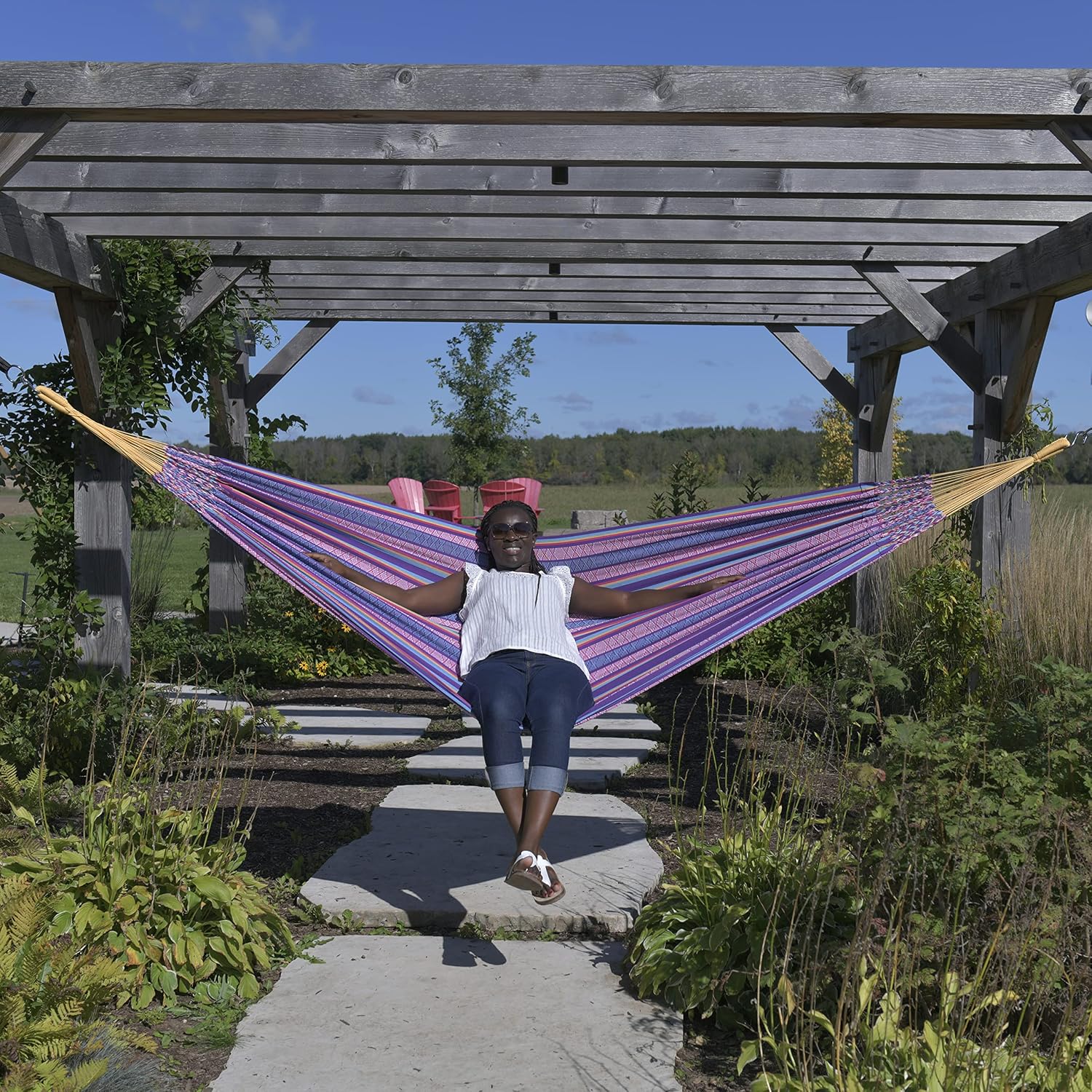 Vivere Latin Hammock Collection – Vibrant 100% Cotton Double Hammock, Supports 2 Adults - 450 lb Capacity (Fiesta)