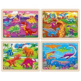 SYNARRY Large Wooden Dinosaur Puzzles for Toddlers 3-5, Wood Dino Puzzles for Kids Ages 4-6, Dinosaur Toys for Kids 3-5, Preschool Educational Children Learning Gifts for 3 4 5 Year Old Boys Girls