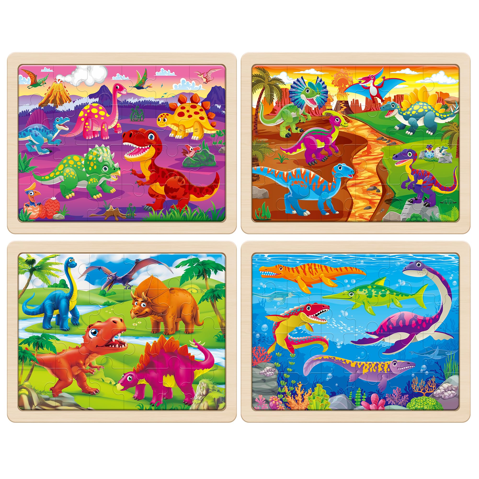 SYNARRY Große Dinosaurier-Holzpuzzle für Kinder, 4 in 1, Geschenkbox, 3-5 Jahre alte Kinder, Dinosaurier-Spielzeug, Geschenke für Kinder von 3-5 Jahren