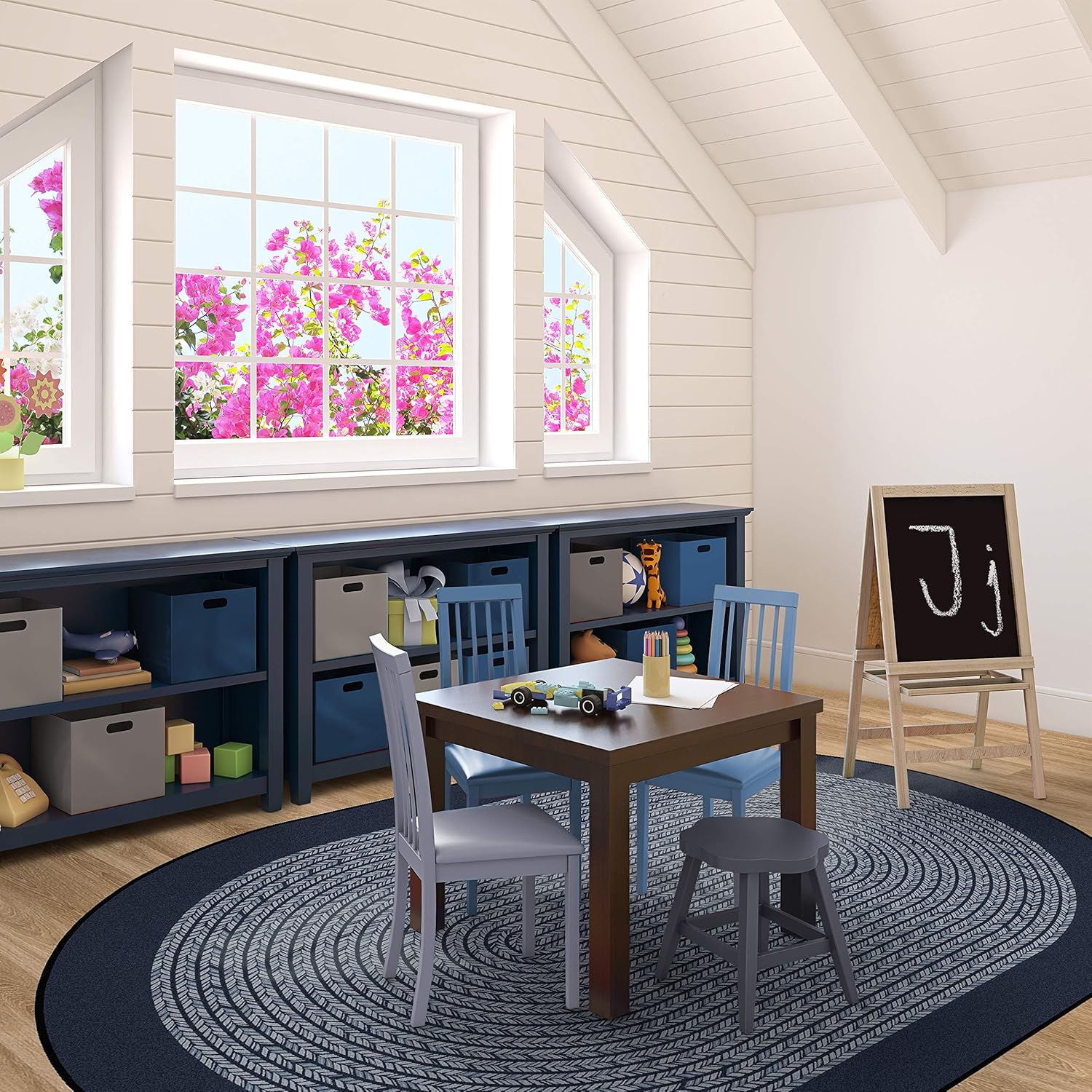 Joy Carpets Like Home Area Rug in Color Navy, 3'10" x 5'4"