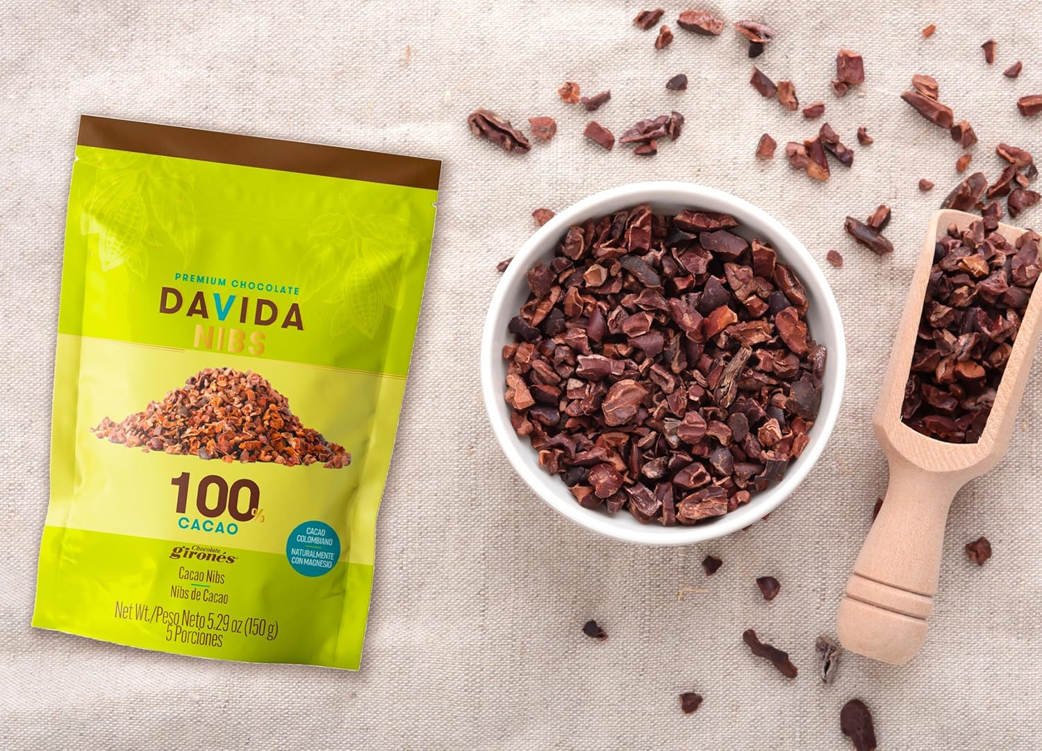 DAVIDA Cacao Nibs 100% Cacao Premium Colombian Cacao Beans (Pack of 2) 5.29 OZ