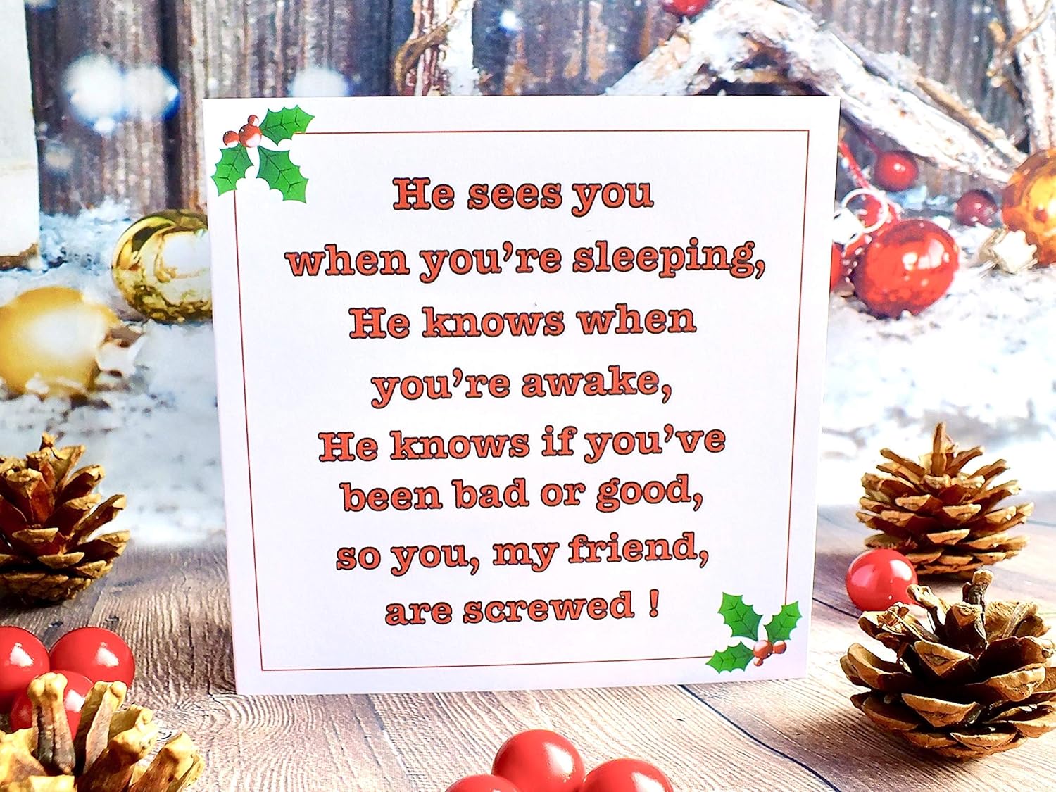 Set of 4 Original Funny Christmas Cards, Humour Xmas cards for friends with 4 different unique designs, Red, White, Green - Image 5