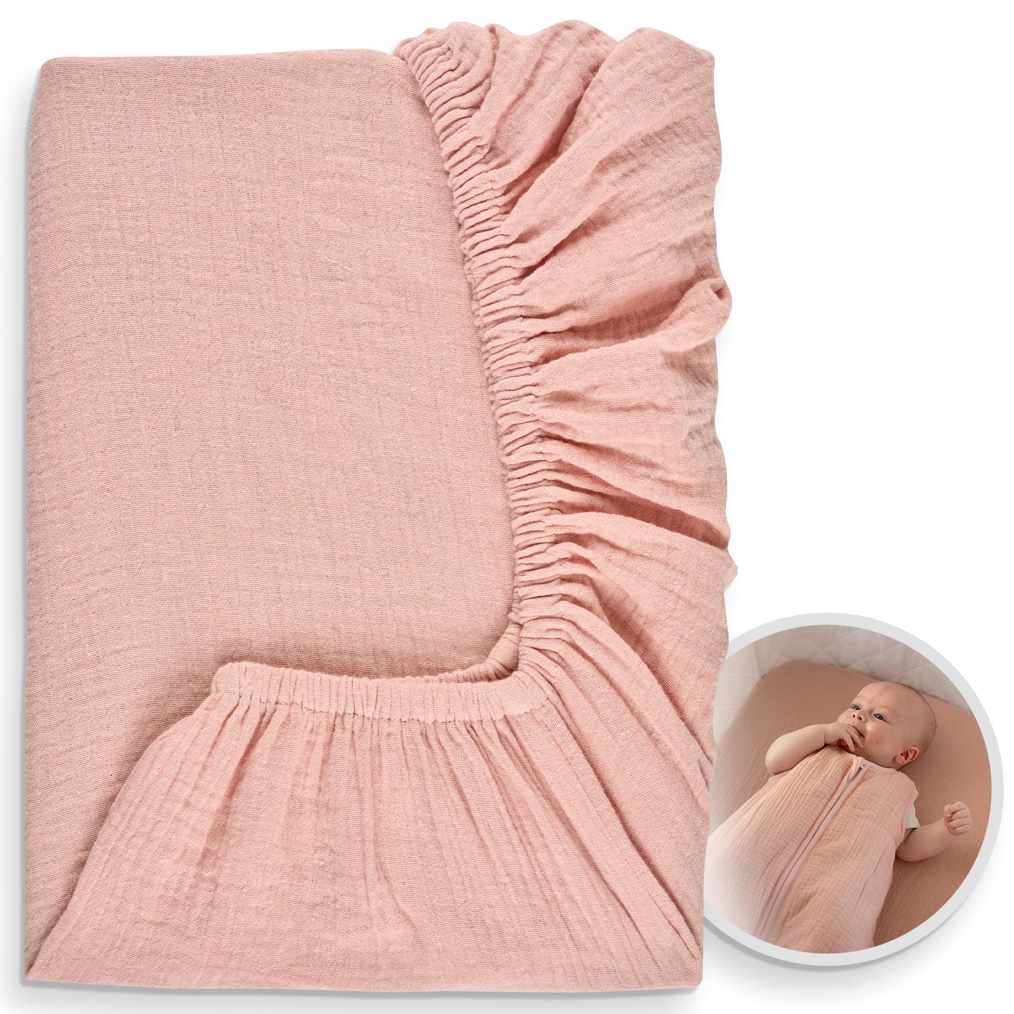 KUNU Beistellbett Spannbettlaken aus Bio-Musselin - 100% Baumwolle – Weiche Premium-Qualität, passgenau für KUNU Beistellbett, universell passend, Bettlaken & Matratzenschoner – Geschenk zur Geburt