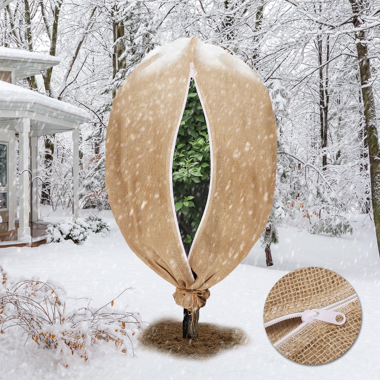 1PCS 47.2''×70.8'' Huge Plant Covers Freeze Protection with Zipper, Plant Cover Drawstring Tree Cover, Burlap Frost Cloth Plants Freeze Protection,Reusable Tree Jacket Frost Blanket for Outdoor Plants