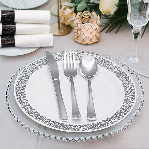 Miniatura 4 de Party Essentials Cubiertos de plástico desechablescubiertos de alta resistencia para todos los eventos, 100 unidades, cuchillos plateados brillantes