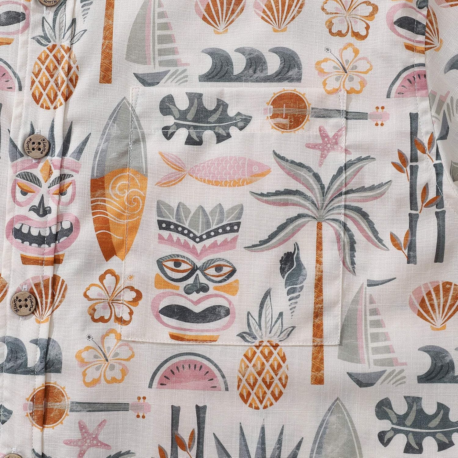 YIUME Fashion Hawaiian Shirt for Men Tiki Beach by House of Haricot Button-Down Shirt Short Sleeve 100% Cotton Shirt