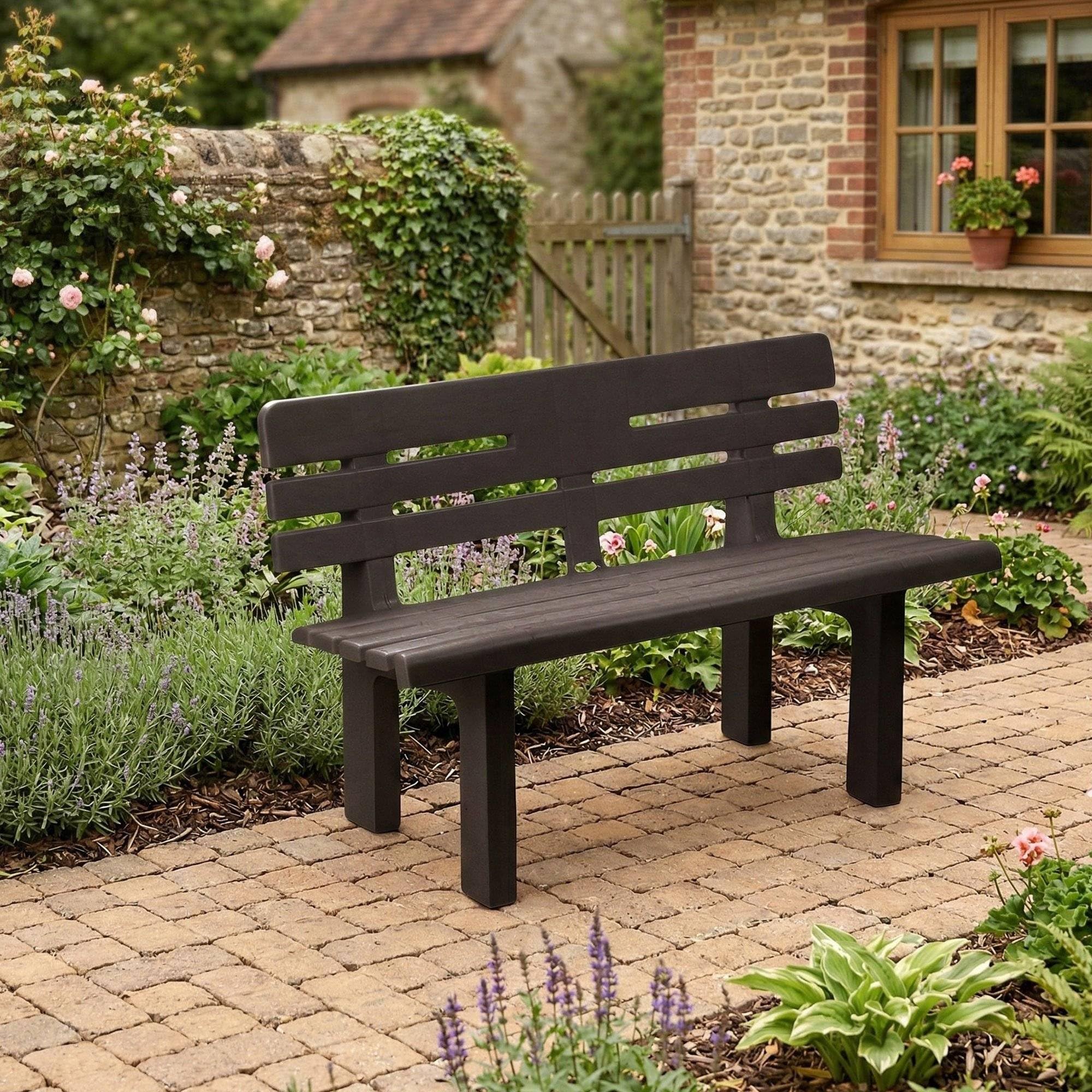 Dmora - Panchina da esterno Marinella, Panca monoblocco da giardino, Panchina outdoor, 100% Made in Italy, 110x52h71 cm, Antracite