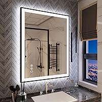 Vista 76 de 88x38 Large Light Bathroom Mirror - Backlit and Front Lighted LED Wall-Mounted Vanity Mirror Modern Rectangle Black Mirror, Dimmable, Anti-Fog