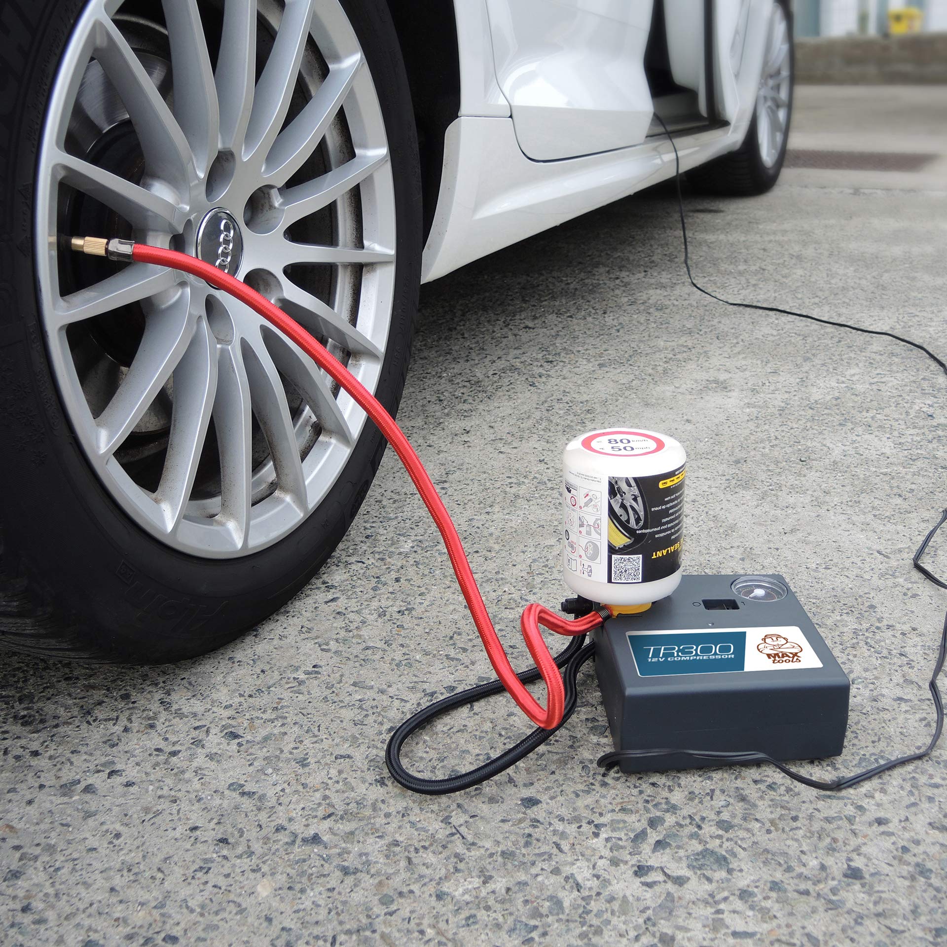 Maxtools TR300, Automatisches Reifenreparaturset für SUVs und Geländewagen, repariert alle Reifenpannen, inkl. leistungsstarkem 12-Volt-Luftkompressor