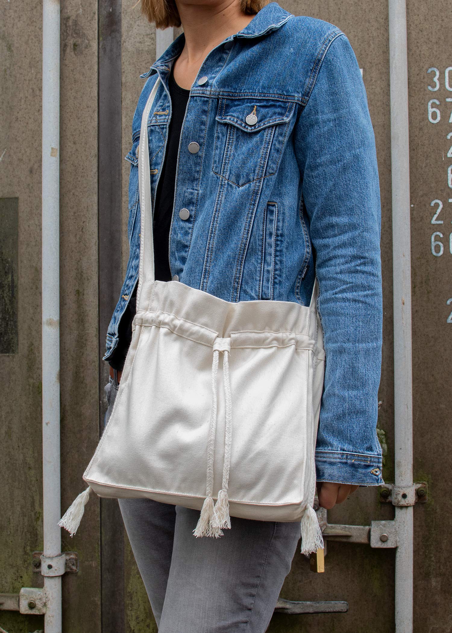 Borsa a tracolla medioevale in tela in quattro colori - con nastro intrecciato - da donna