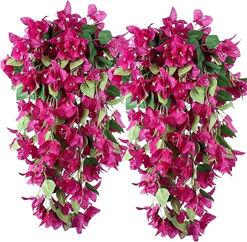 Flores artificiales colgantes de 28.35 pulgadas, buganvillas de seda, resistente