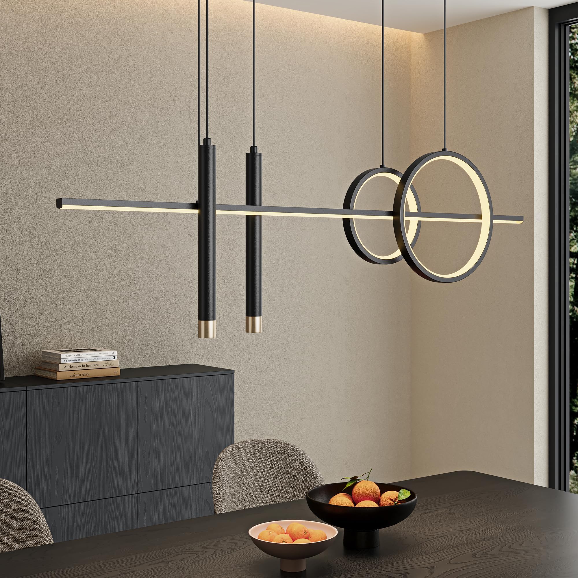 doporro Lampadario a Sospensione LED 100cm, Lampada Lineare da Soffitto 38W 6240LM, 3 Colori di Luce, Altezza Regolabile, Colore Nero, per Sala da Pranzo, Soggiorno, Isola Cucina, Bar - Alivetta2256