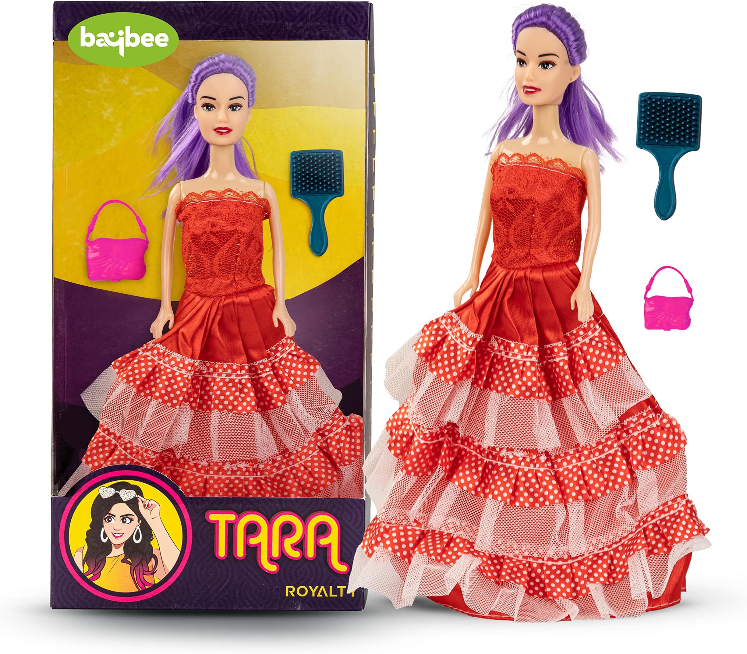 BAYBEE Fashion Doll for Girls Shine Hair Styling Moveable Arms & Legs Doll Set Girl Toys with Cute Accessories Kids Dressup Dolls Playset Gift Toy for Girls 3+ Years (Purple)