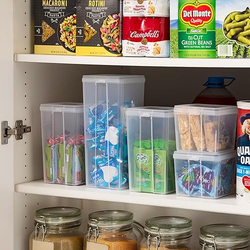 Miniatura 5 de IRIS USA - Contenedores verticales de plástico con tapa abatible para despensa, hogar, oficina, organización, tamaño mediano, organizador apilable