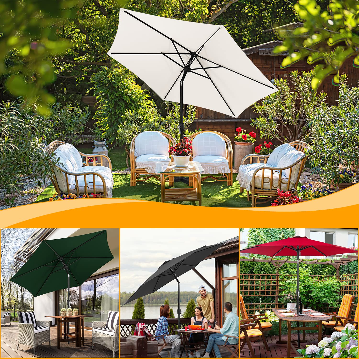 Parasol przeciwsłoneczny, składany parasol plażowy, regulowany kąt nachylenia i wysokość, parasol plażowy na balkon, taras, plażę, bez stojaka, antracyt, czerwony, 270cm