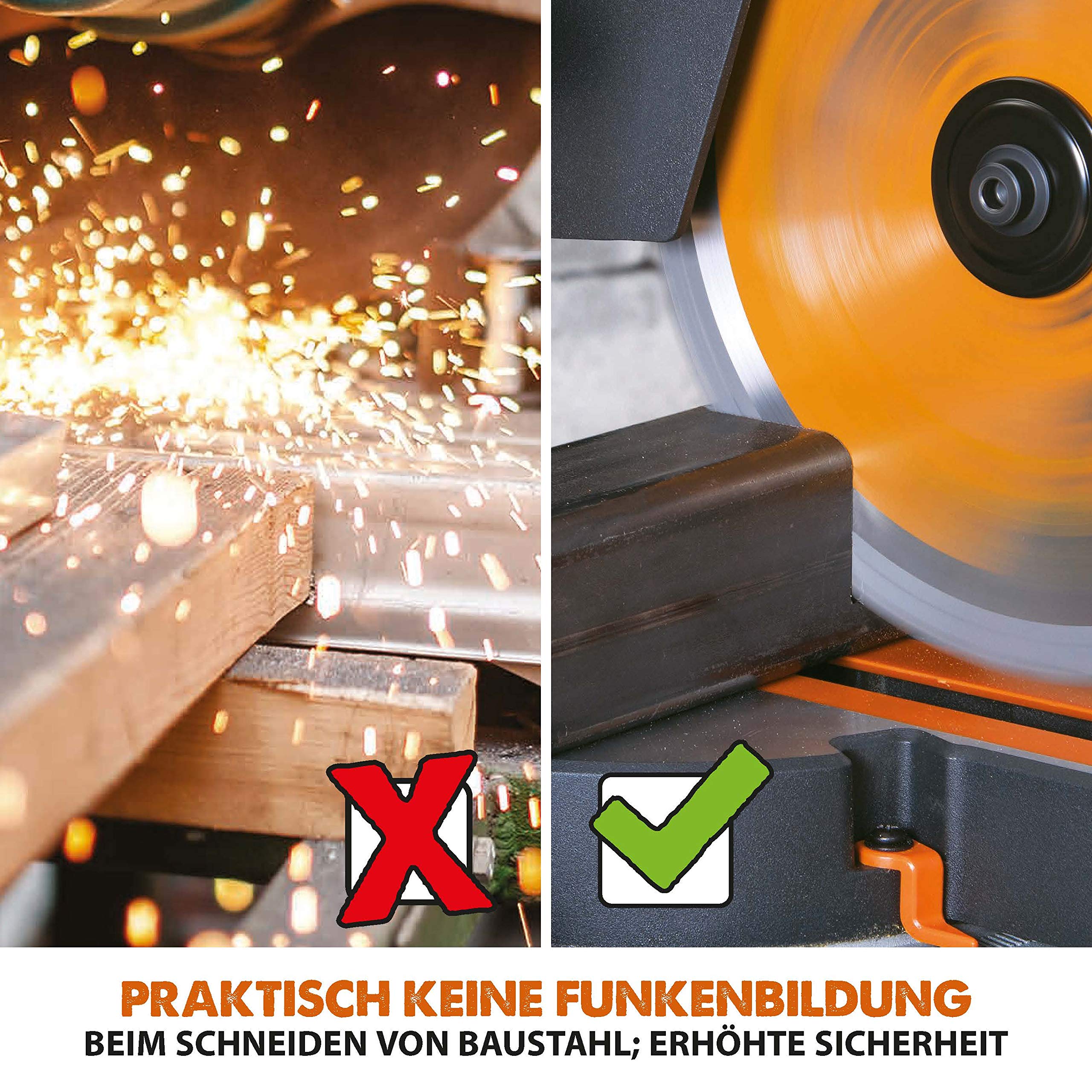 Evolution Schiebe-Kapp- und Gehrungssäge R210SMS-300+ | 1500 W, 300 mm Gleitfunktionalität, Schrägschnitt, Gehrungswinkeln | Ø 210 mm HM TCT Sägeblatt für Multimaterialschnitt | Zug-kapp-gehrungssäge