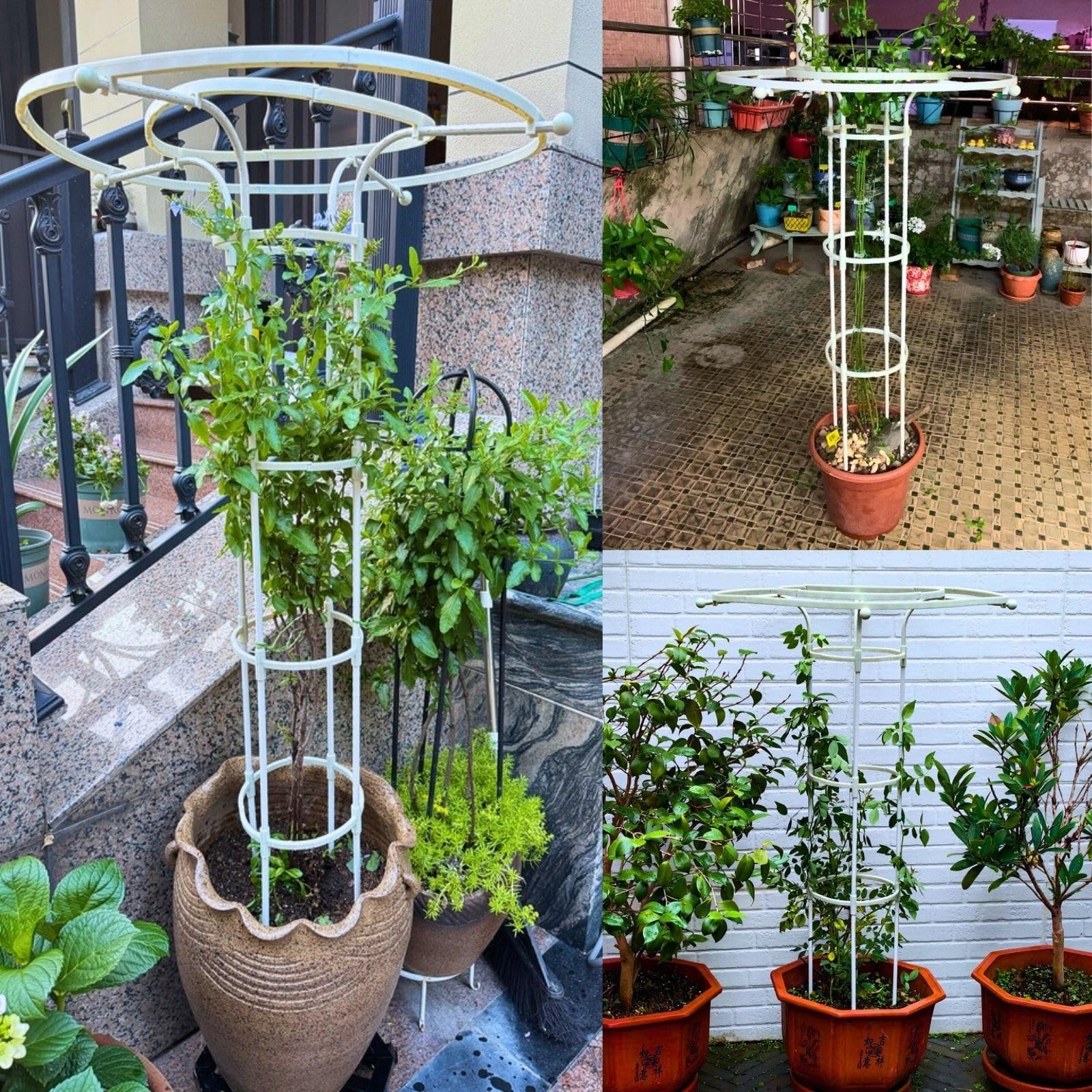 Obélisque de Jardin 90 180 210cm Tuteur Plant Grimpante | Jardin Tuteurs de Plantes | Treillis Fleur Soutien en Forme de Tour Roses, Tomates, Concombres, Fleurs, Raisins et Pois(White,HIGH: 90cm/3ft)