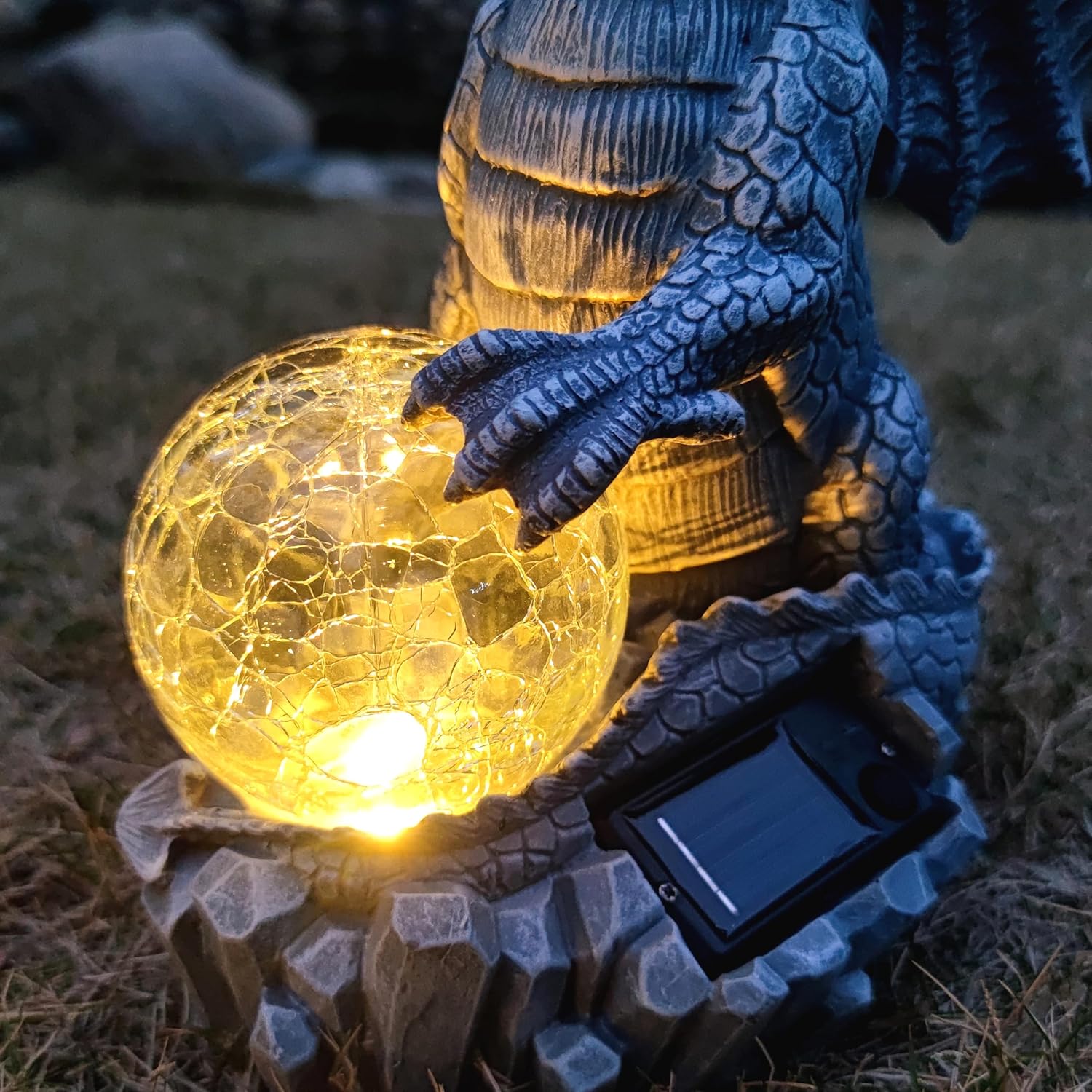 Solar Dragon Garden Statues Outdoor Decor, Resin Dragon Figurine with Solar Crackle Globe LED Lights Lawn Patio Balcony Art Decoration,Housewarming Gifts and Yard Ornament - Image 9