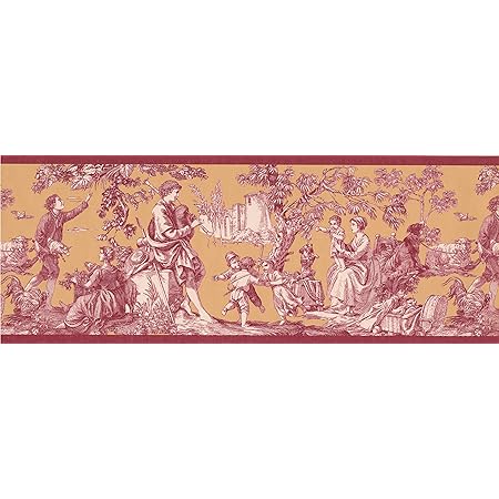 15 Ft Prepasted Wallpaper Borders Dark Red Toile Wall Paper Border Amazon Com