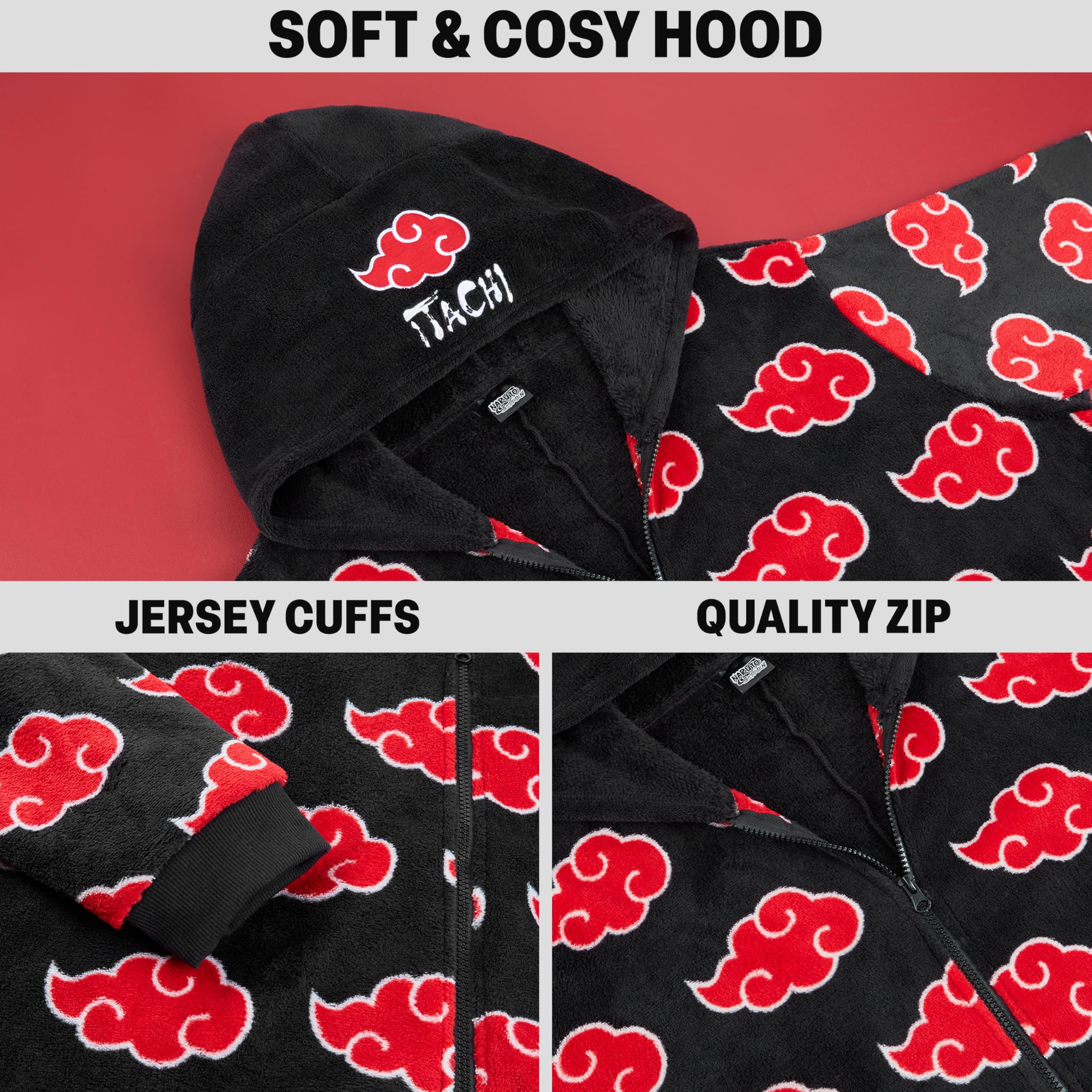 NARUTO Combinaison Pyjama Homme et Ado M-3XL, Polaire à Capuche Akatsuki, Tenue d'Intérieur Homme, Idée Cadeau Anime