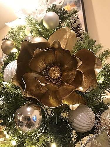 Púas artificiales para árbol de Navidad, decoraciones de invierno (magnolia metálica)