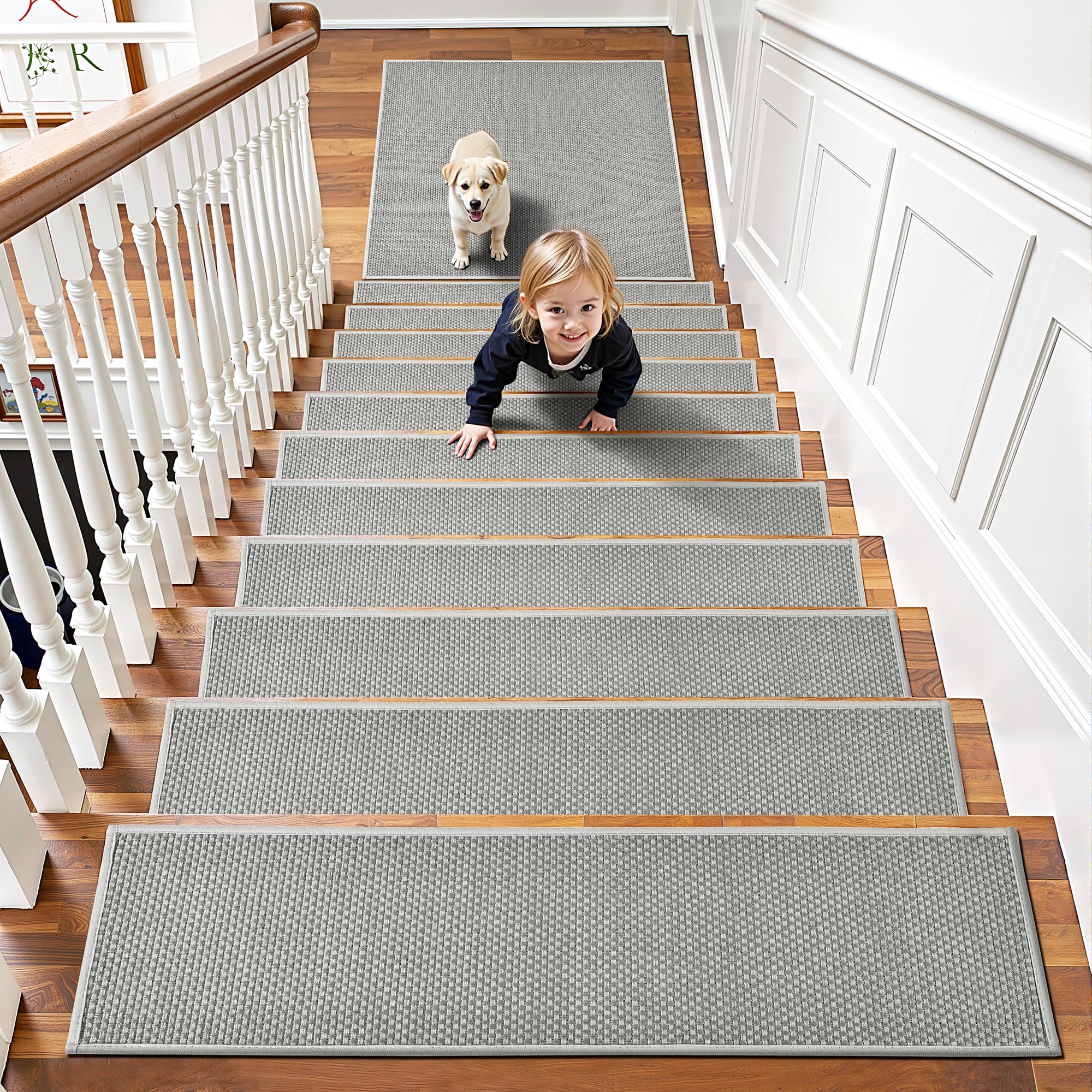 Lot de 15 tapis d'escalier antidérapants pour marches en bois, amovibles, lavables, envers antidérapant, idéal pour les personnes âgées et les animaux domestiques, 20,3 x 76,2 cm, noir
