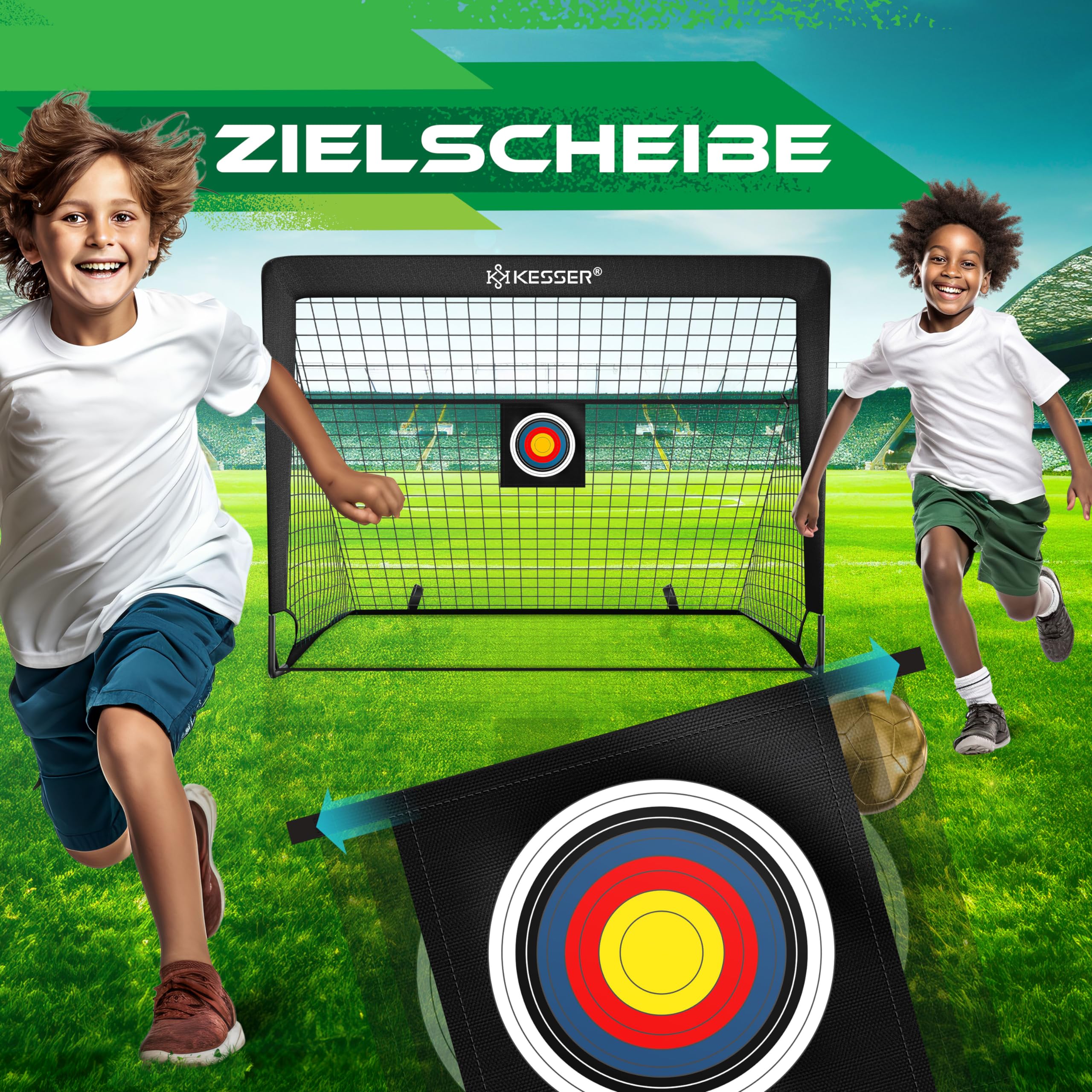KESSER® Fussballtor 2er Set | Tolles Fußball Geschenk für Kinder, Indoor und Outdoor Garten : Antirutsch - Inkl. Fussball Trainingszubehör: Hütchen, Zielscheibe, Sporttasche, Ballpumpe