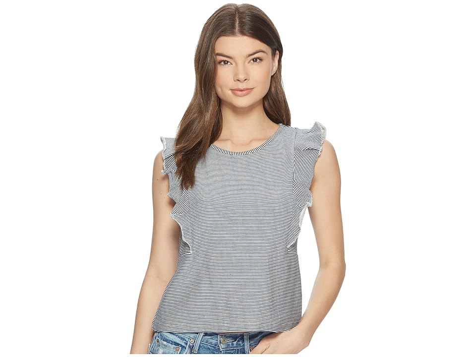 

Jack by BB Dakota Emin Striped French Terry Ruffle Top (Off-White) Women's Clothing
