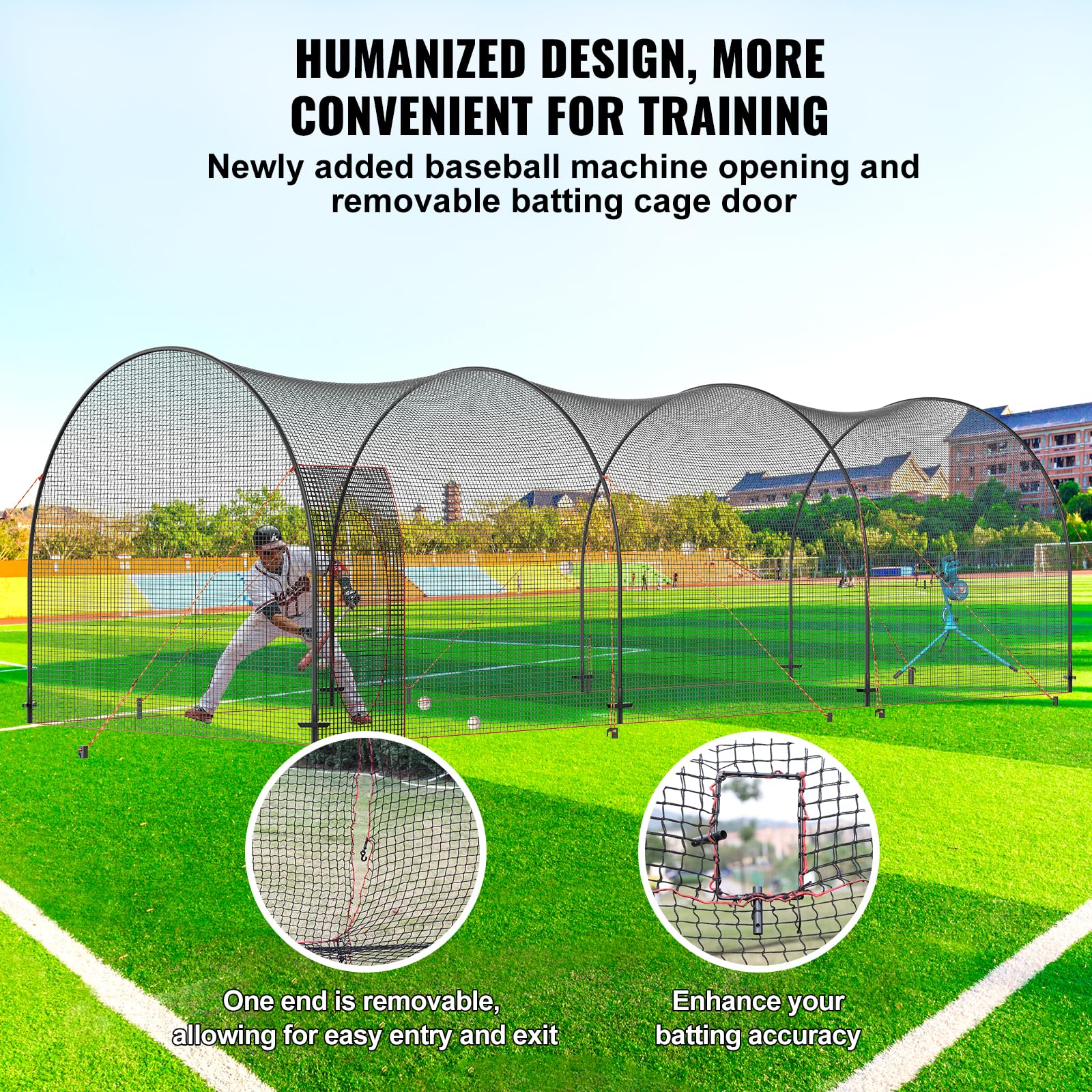 VEVOR Rete Gabbia da Baseball 10 x 3,6 x 3 m Telaio e Rete per Allenamento Nero