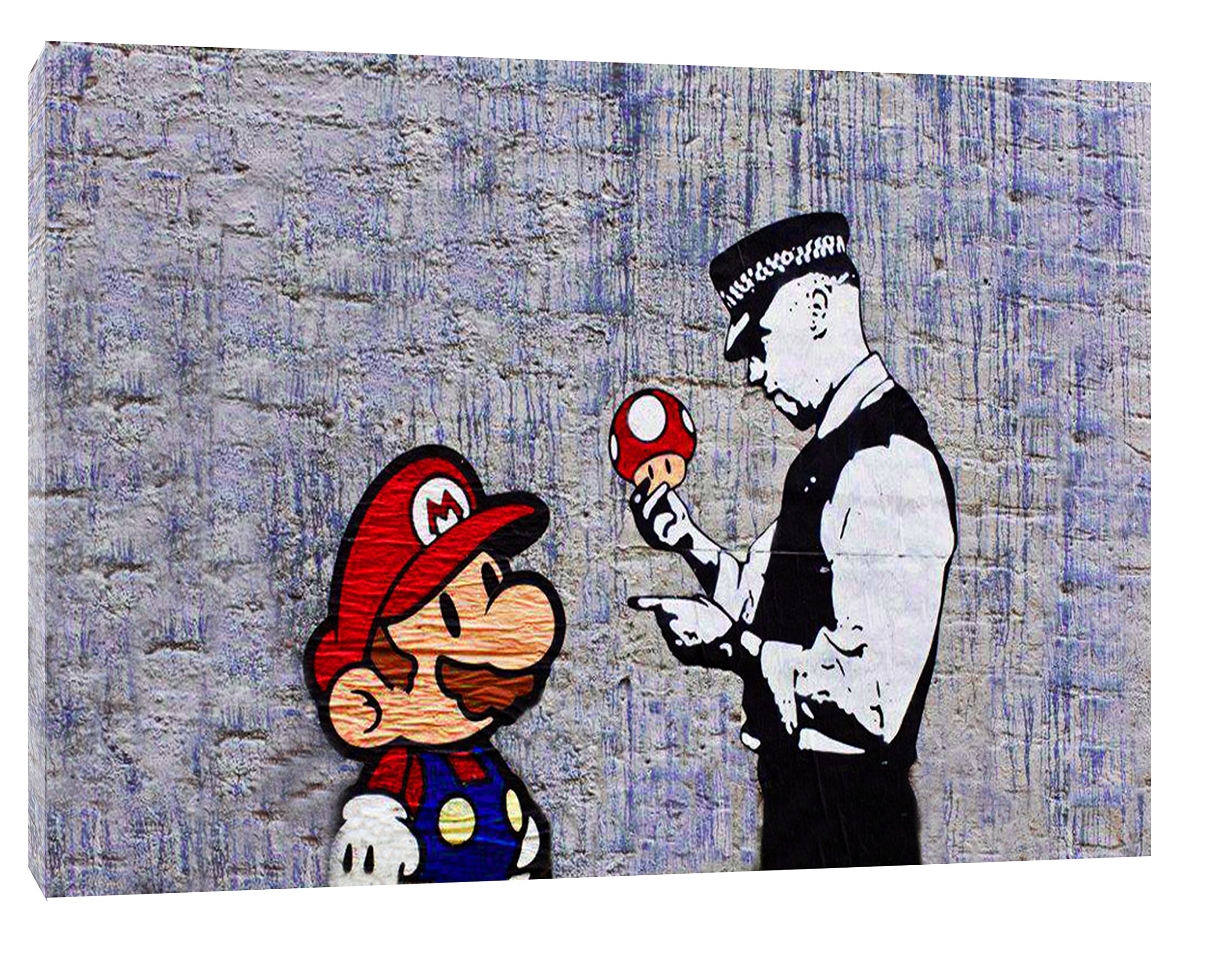 Artsprints Banksy Super Mario Mashroom Print On Framed Canvas Quality Colours Print 34 X 24 Inch -18Mm Depth