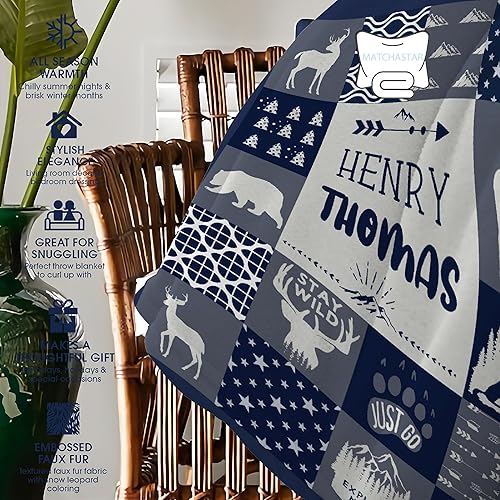 Miniatura 7 de Manta personalizada de bosque azul para niños y niñas, manta personalizada de animales salvajes, regalos para adolescentes, decoración de felpa de