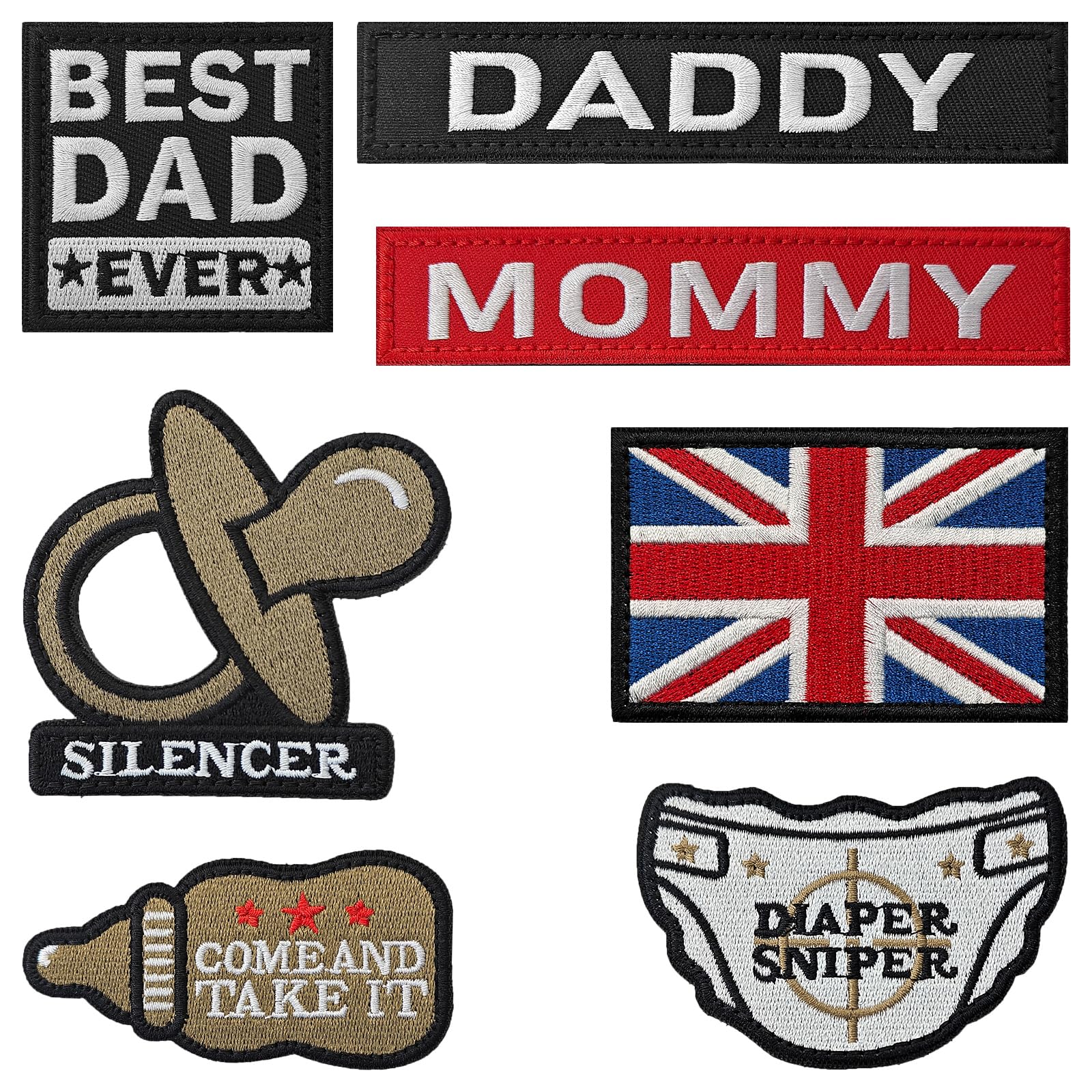 GYGYL 7 Pieces Daddy Patches, Hook and Loop Tactical Funny Patch for Hats, Diaper Bags, Lunch Bags
