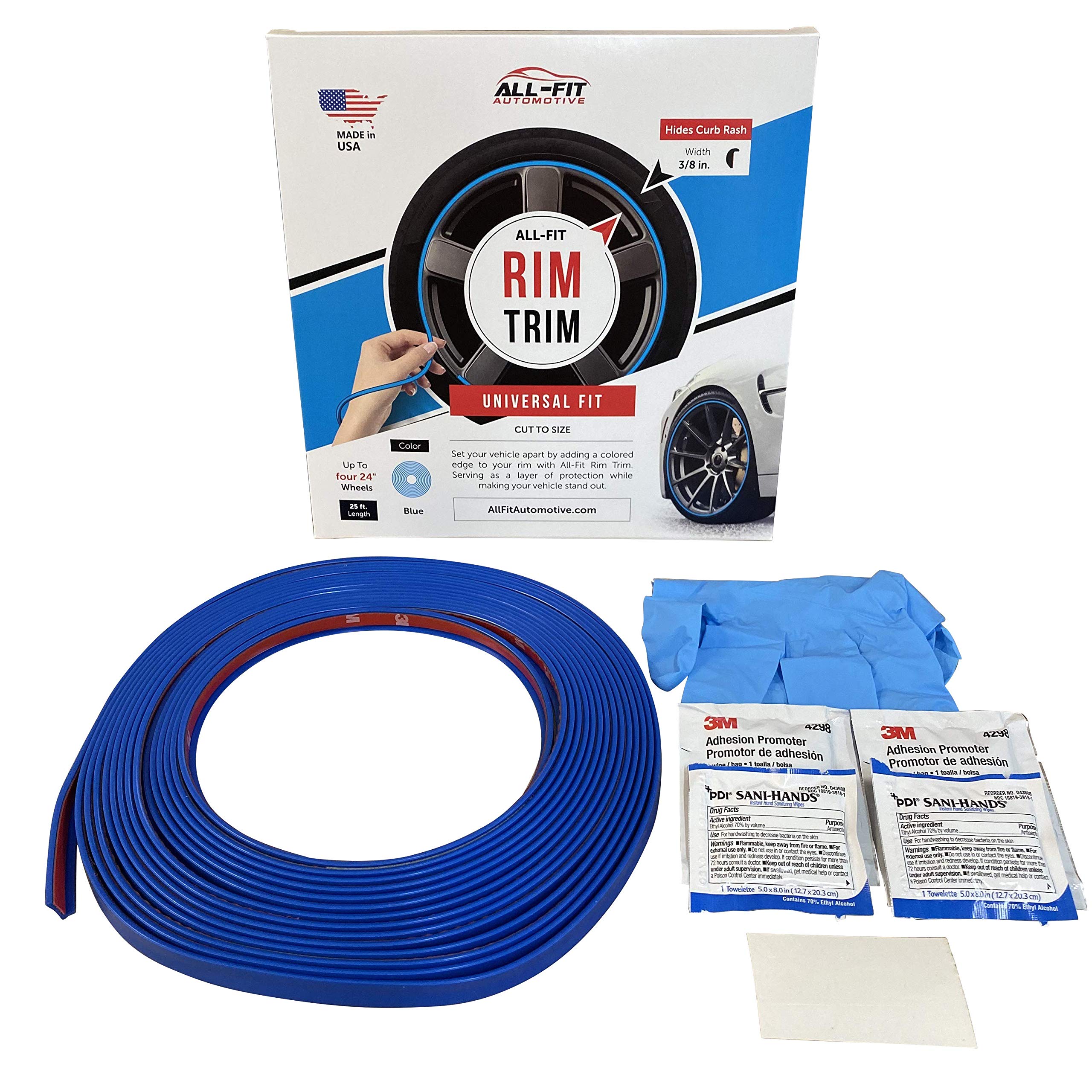 All-Fit AutomotiveRim Trim Wheel Protection Strips for Curb Rash Prevention – Universal Fit (Blue)
