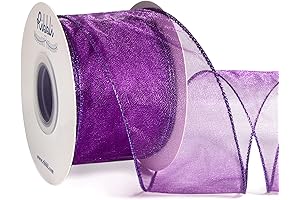 Ribbli Purple Wired Ribbon, 4 Inch Wide Organza Wired Ribbon