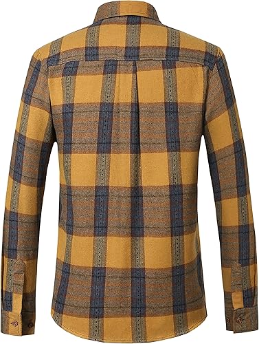 Vista 2 de SSLR Camisas de franela para hombre, camisa de manga larga con botones, ligera, a cuadros, cepillada, casual