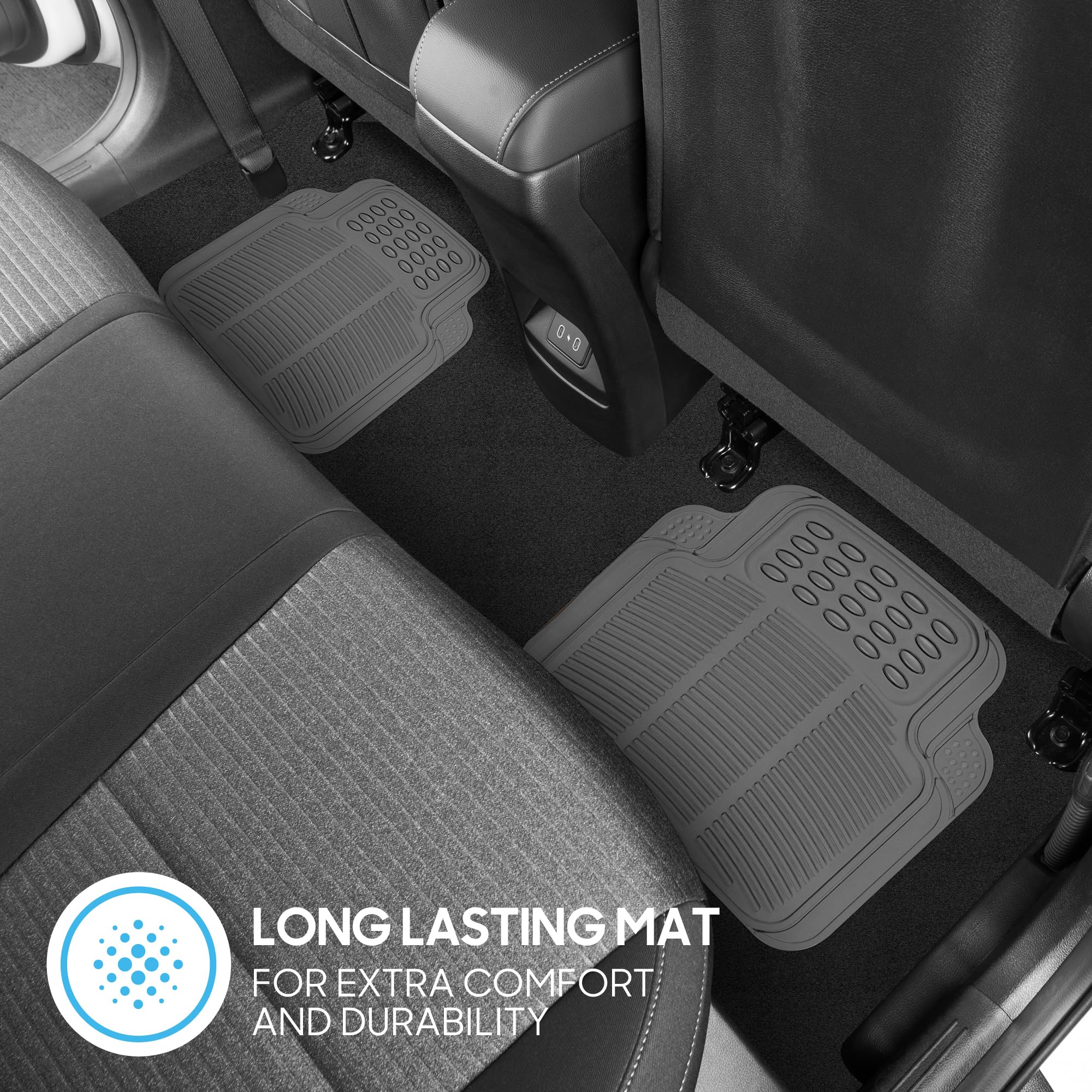 BDK 3-Piece Gray Rubber Floor Mats Front Rear Heavy Duty Universal Fit Liners for Cars SUVs Trucks Vans — view 8