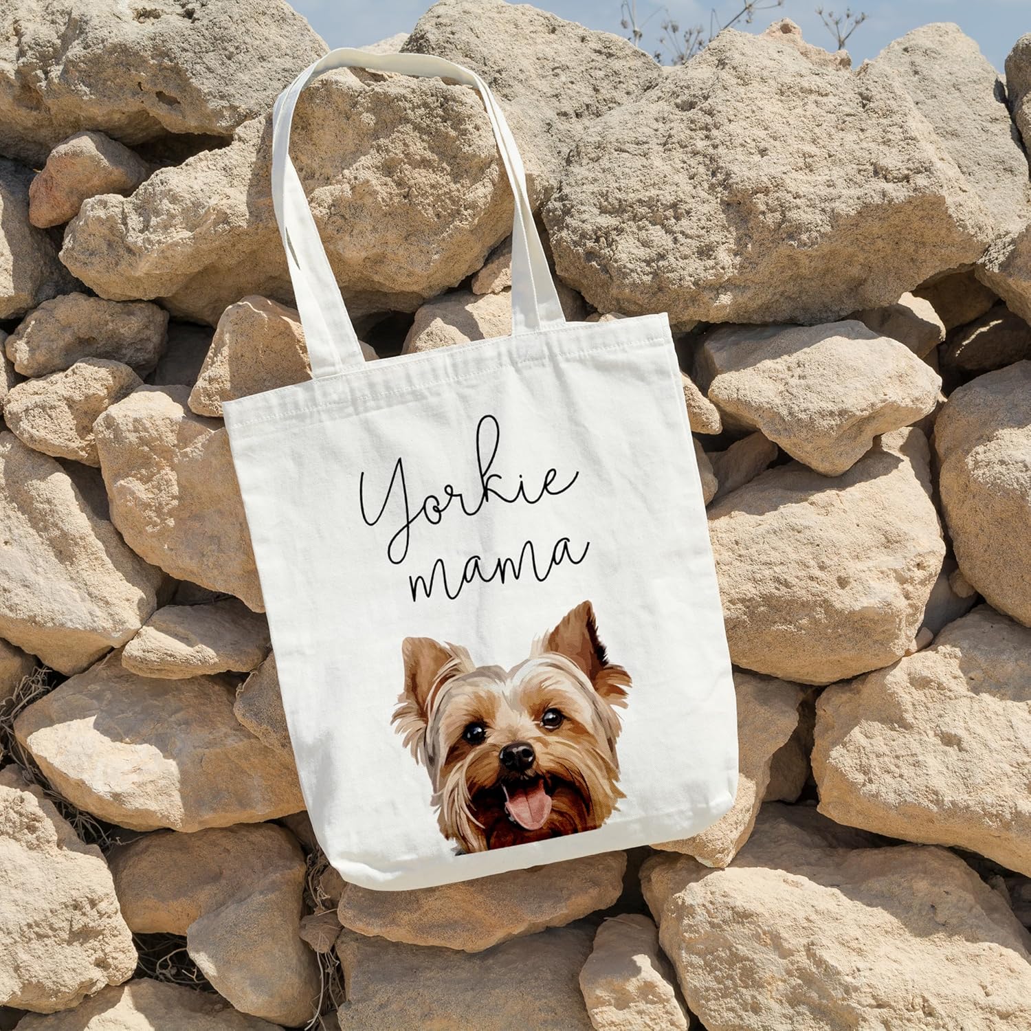 Yorkie Mama Canvas Tote Bag for Women – Cute Dog Lover Dog Mom Gift, Birthday, Christmas – Reusable Bag for Work, College & Travel. (003) - Image 3